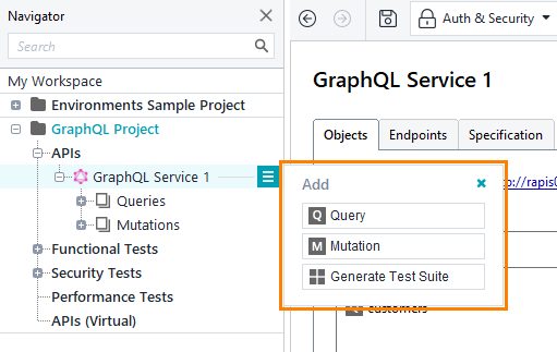 The GraphQL API menu