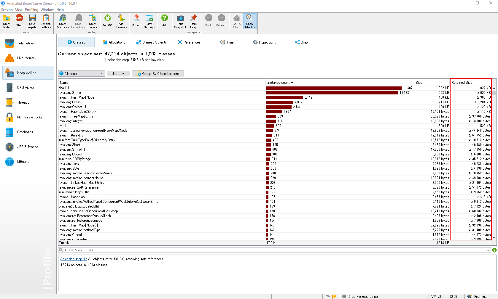 jprofiler retained size jprofiler retained size