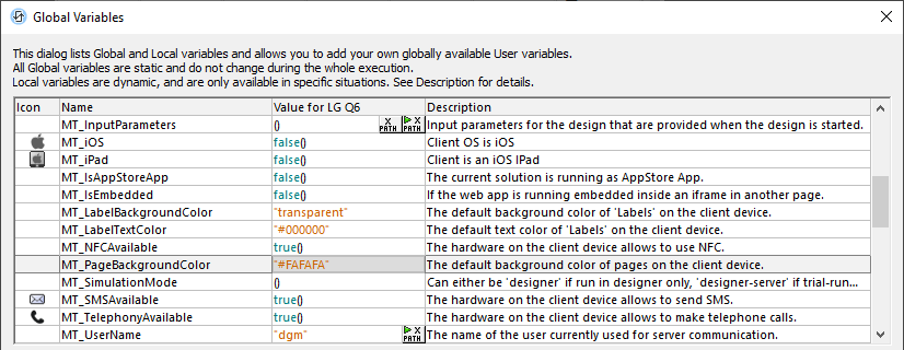 MobileTogether Designer Global Variables