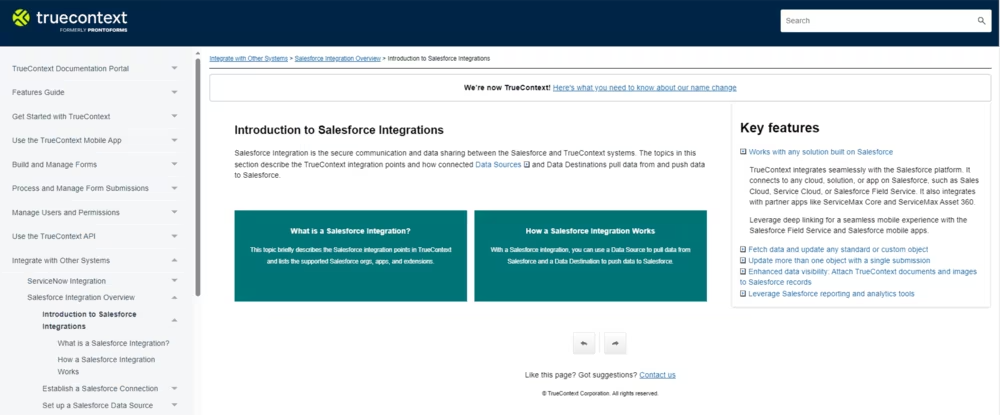 TrueContext ランディング ページのスクリーンショット