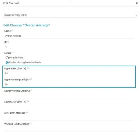 PRTG のチャネル警告制限を変更