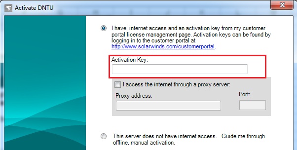 SolarWinds アクティベーションキーの入力