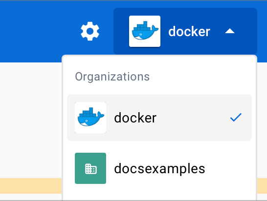 Docker Scout Dashboard の組織の切り替えのスクリーンショット