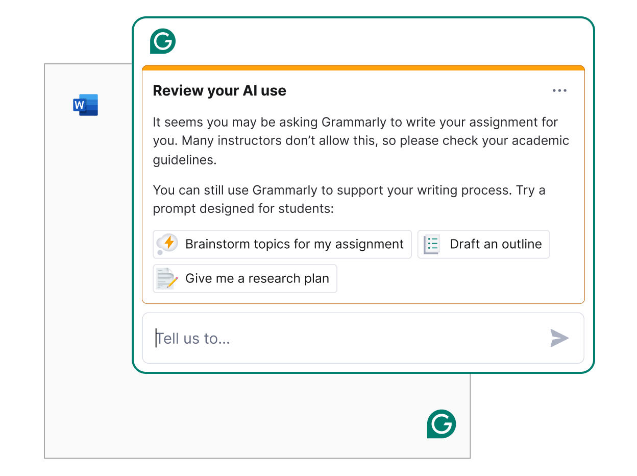Grammarly を使って AI の使用状況を確認可能