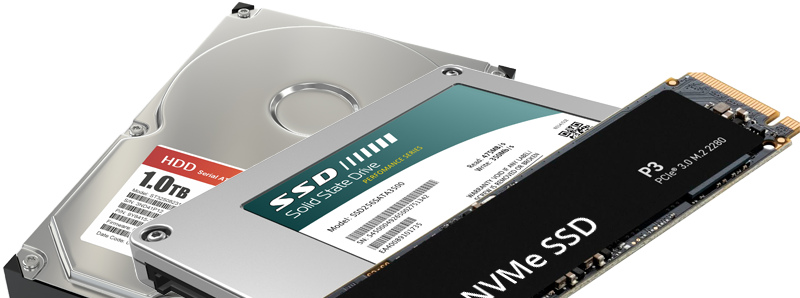 HDD、SSD、NVMe ドライブ