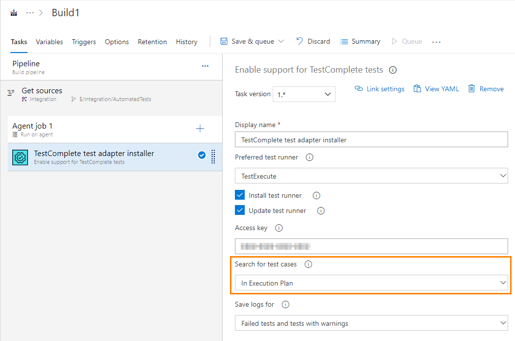 Specifying how to search tests to run in Azude DevOps