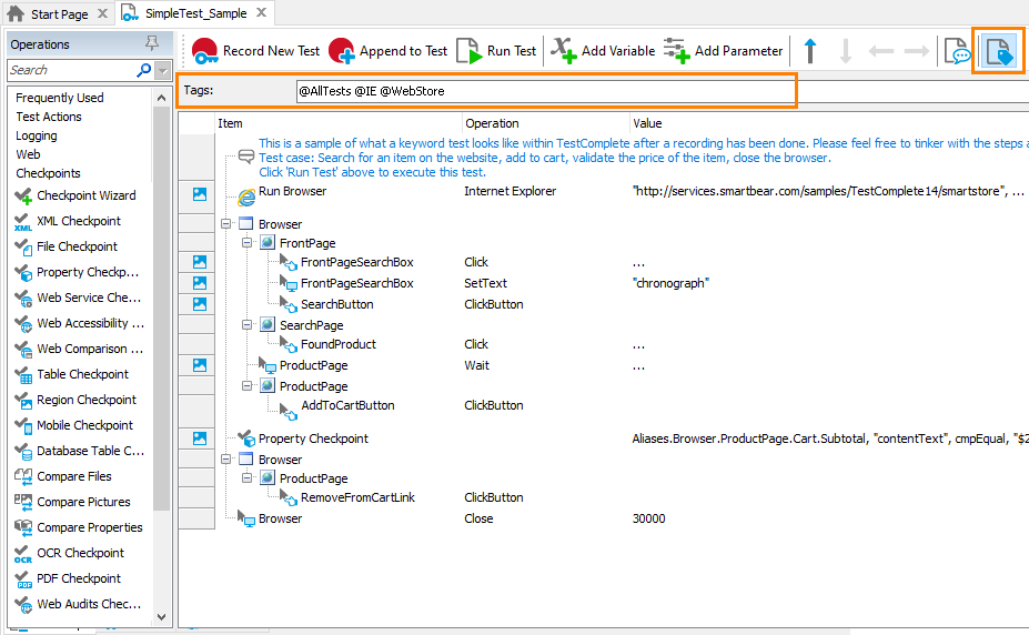 A keyword test with tags assigned