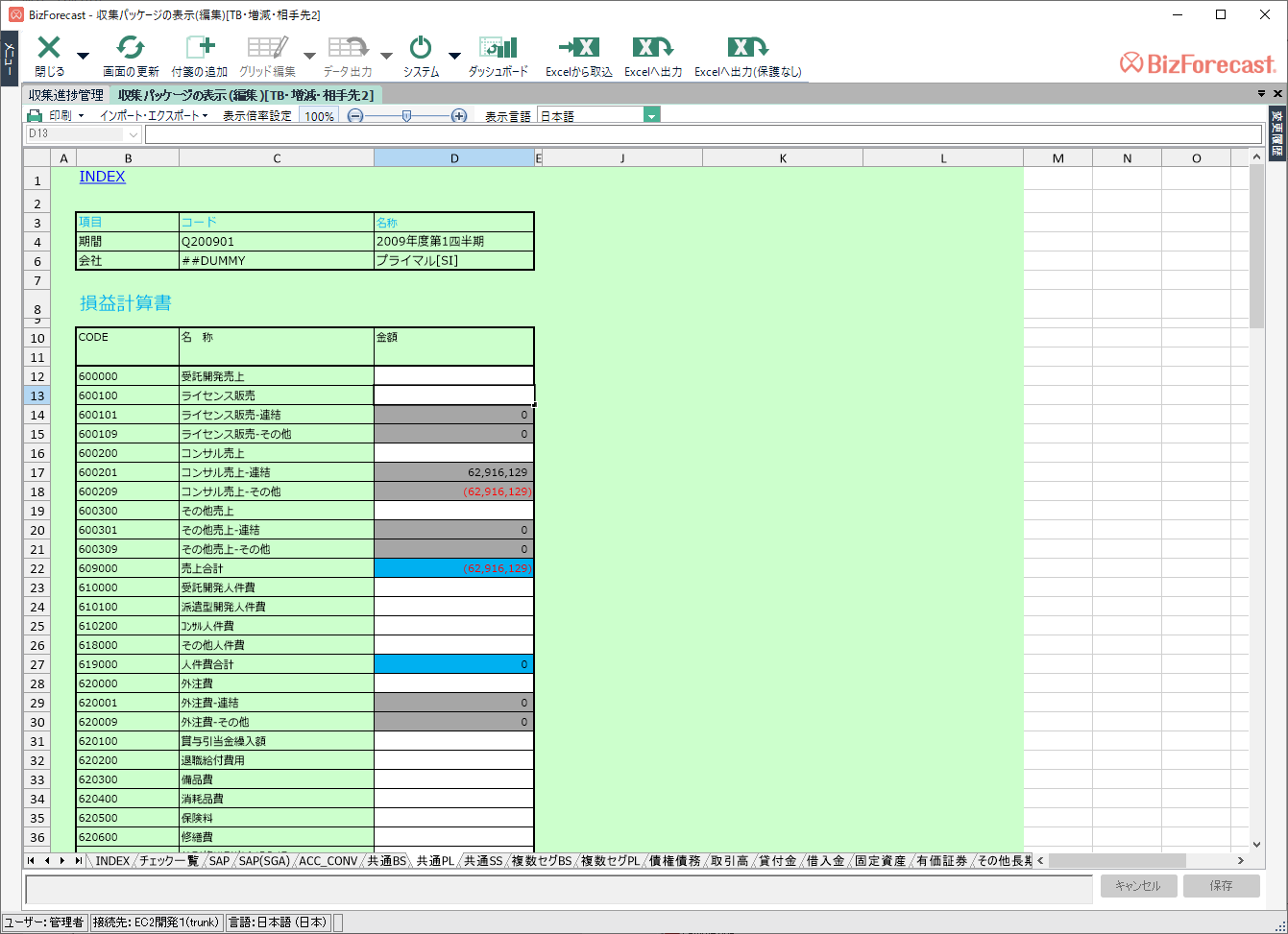 BizForecast 入力画面